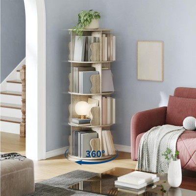 4 Tier Rotating Bookshelf Tower, 360°Revolving Bookcase, Vertical Floor Standing Display Rack, Narrow Bookshelf for Bedroom Living Room