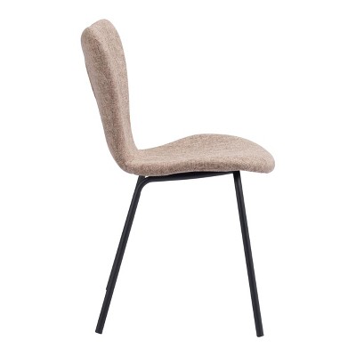 Brown Velvet Upholstered Side Chair with Metal Legs, Set of 2
