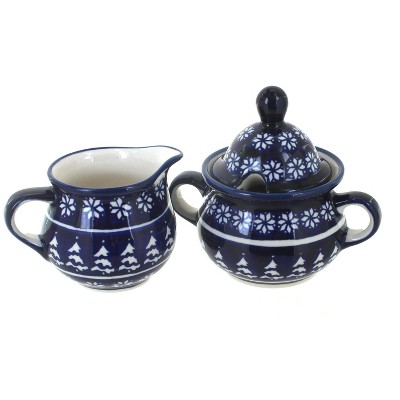 Blue Rose Polish Pottery Winter Nights Cream & Sugar Set