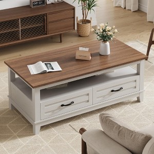 GustoWave Farmhouse Coffee Table, 47.24" Wood Center Table with Drawers & Open Shelf for Living Room, Office - 1 of 4