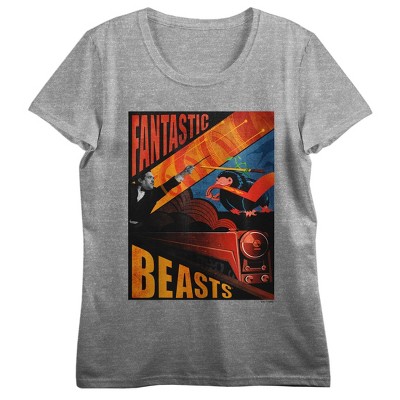 Fantastic Beasts Secrets Of Dumbledore Poster Art Crew Neck Short Sleeve Gray Heather Women's T-shirt