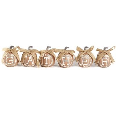 Lakeside Harvest Carved Look "Gather" Word Ceramic Pumpkin Decoration - Set of 6