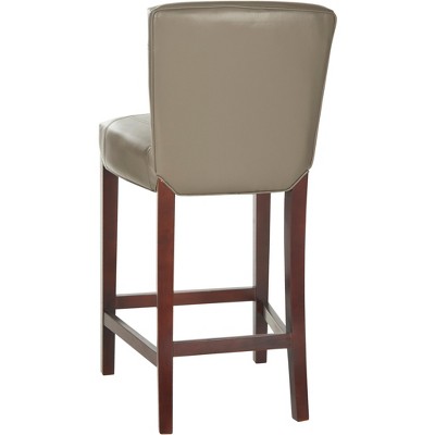 Clay Gray Leather and Wood Transitional Bar Stool