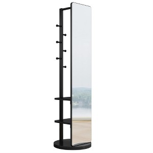 Full Length Standing Mirror with Coat Rack, Modern Wood Floor Mirror for Bedroom, Entryway, Living Room - 1 of 4