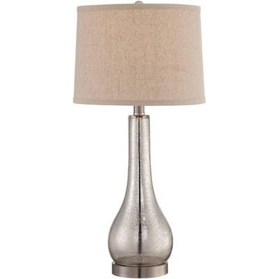 360 Lighting Coastal Table Lamp Mercury Glass Gourd Silver Taupe Linen Drum Shade for Living Room Family Bedroom Bedside