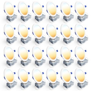 Itopfox 24 Pack LED Recessed Ceiling Light, Dimmable, 2700K-5000K 5CCT, 1200LM 12W 120V, High Brightness Canless Wafer Downlight - ETL&FCC&IC - 1 of 4