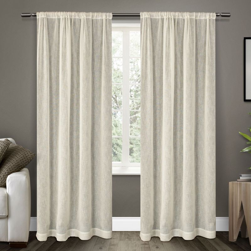 Exclusive Home Belgian Textured Linen Look Jacquard Sheer Rod Pocket Curtain Panel Pair, 1 of 5