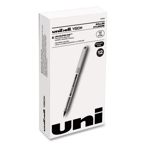 uniball VISION Roller Ball Pen, Stick, Fine 0.7 mm, Black Ink, Silver/Black/Clear Barrel, Dozen - image 1 of 4