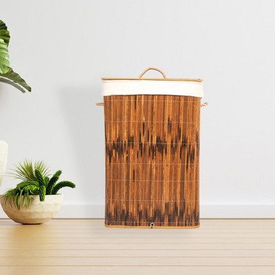 Square Bamboo Collapsible Laundry Hamper with Lid and Handles