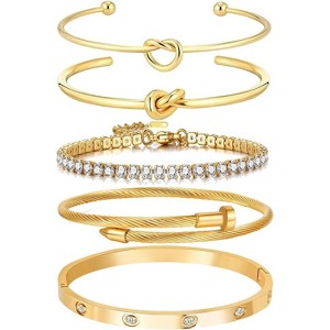 18K Gold Plated Love Bangle Bracelet Stack Cuff Jewelry Set for Women with Gift Box, Elegant Design - 1 of 4