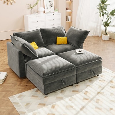 67" Modular Sectional Sofa Bed with Storage Seat, Faux Double-Layer Cushions, 4-Piece Free combination