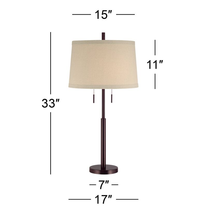 Possini Euro Design Rustic Farmhouse Table Lamp 33" Tall Dark Bronze Metal Off White Burlap Fabric Drum Shade for Bedroom Living Room House Bedside, 4 of 10