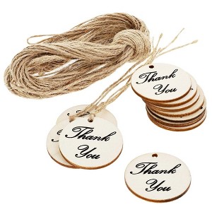 Juvale 100-Pack Thank You Wood Tags with Twine for Wedding and Baby Shower themed Party Favors, 1.5 inches - 1 of 4