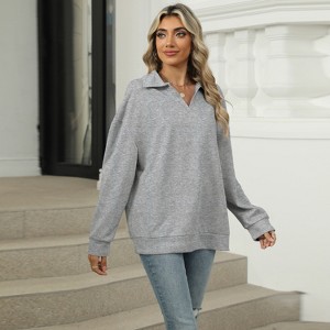 Women's Oversized Notch Lapel Sweatshirt - Long Sleeve Casual Pullover Top (S-2XL) - 1 of 4
