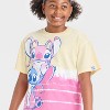Girls' Disney Stitch and Angel Boxy Washed Short Sleeve Graphic T-Shirt - Yellow - 2 of 4