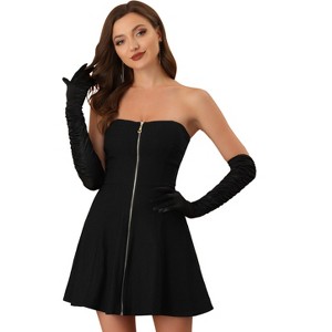 Allegra K Women's Zip-Up Strapless Mini Bodycon Dresses - 1 of 4