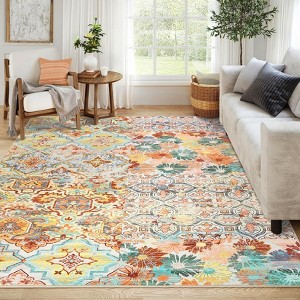 Vintage Floral Medallion Ultra-Thin Non-Slip Washable Area Rugs - 1 of 4