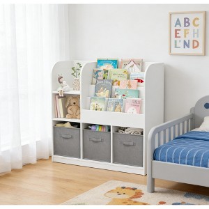 Airsurfer 4-Tier White Bookshelf with 3 Collapsible Fabric Drawers Children's Bookcase and Toy Organizer Storage Organizer for Playroom Organization - 1 of 4