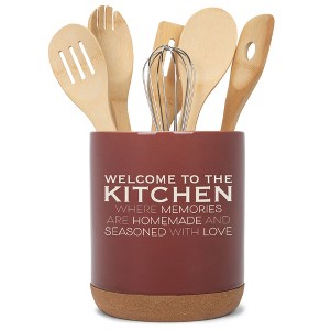 Elanze Designs Welcome to the Kitchen Ceramic Cork Bottom Red Large Capacity Utensil Holder Crock for Countertop Storage, Stylish & Durable for - 1 of 4