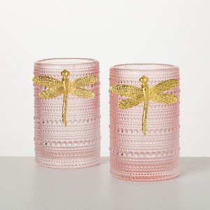 5" Glass Firefly Candle Holders - Set of 2, Pink - 1 of 4