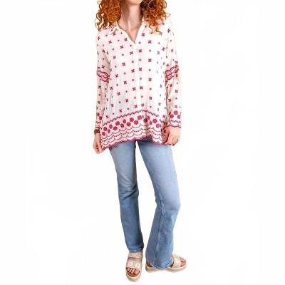 Women's Wo's Crepe Embroidered Eyelet Shirt - PAPARAZZI