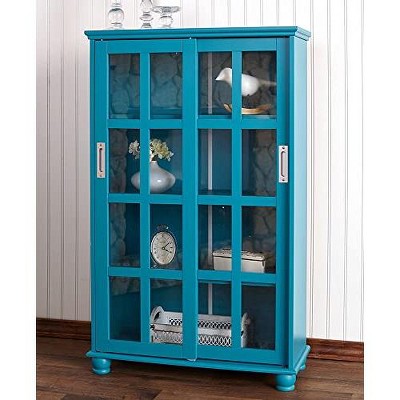 Ocean Blue Sliding Glass Door Storage Cabinet with Shelves