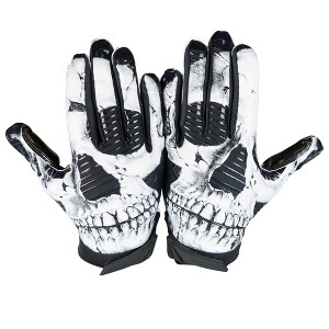 Battle Sports Skull Face Cloaked Adult Football Receiver Gloves - Black/White - 1 of 2