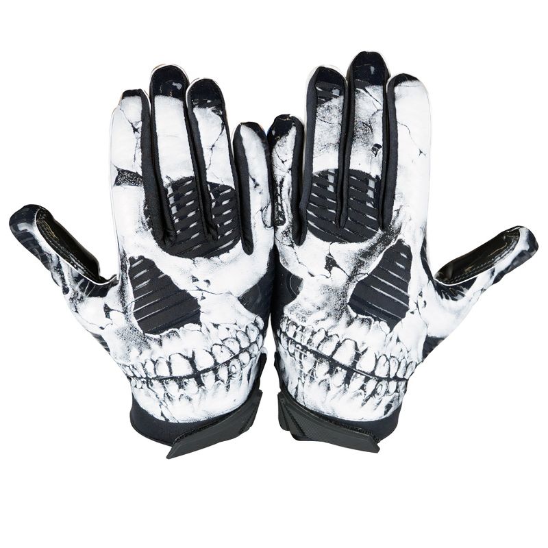 Battle Sports Skull Face Cloaked Adult Football Receiver Gloves - Black/White, 1 of 3