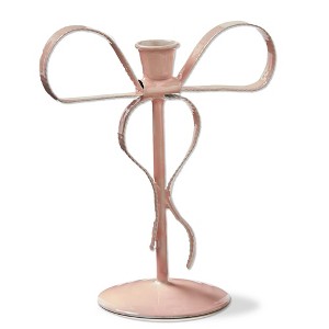 Tag Very Merry Bow Taper Holder Small Pink Candle Holder for Taper Candles 6.5 in x 3.5 in x 7.5 in Everyday Decor - 1 of 2
