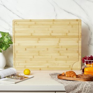 Extra Large Bamboo Cutting Board, Reversible Curved Butcher Block with Deep Juice Groove, Kitchen Chopping Board and Serving Tray - 1 of 4