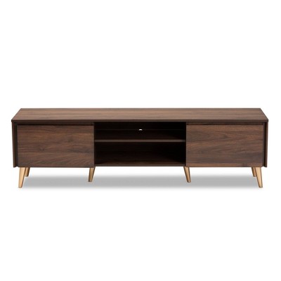 Landen Walnut Brown Wood and Gold Mid-Century TV Stand for 65" TVs