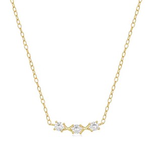 Hollywood Sensation 18K Gold Plated Sterling Silver Necklace with Three Round Cut Cubic Zirconia Stones 16 Inches Gold - 1 of 4