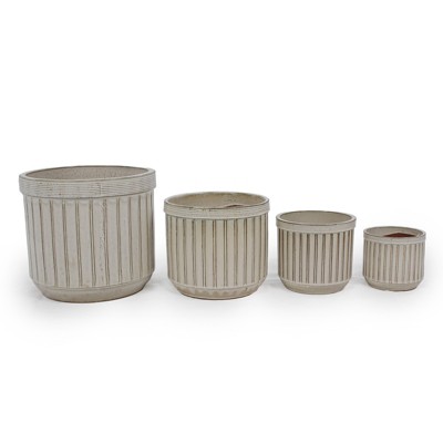 VisioGear 4 Pieces Ceramic Flowerpot, Modern Planter for Patio, Garden or Windowsills, Cream Color, 14.18"*14.18"*12.6"