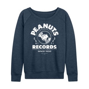 Women's - Peanuts - Snoopy Vinyl Lightweight French Terry Wide Neck Long Sleeve Shirt - 1 of 4