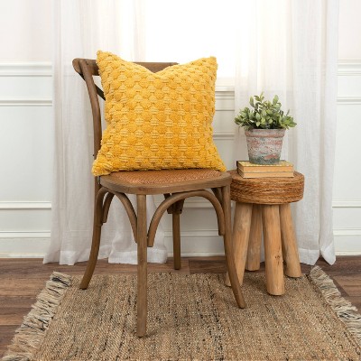 20'' Yellow Cotton Textured Throw Pillow