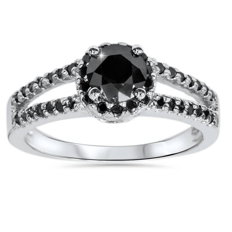 Pompeii3 1 5/8ct Black Diamond Pave Halo Engagement Ring 14K White Gold, 1 of 5