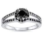 Pompeii3 2CT Black Diamond Split Shank Halo Engagement Ring 14K White Gold