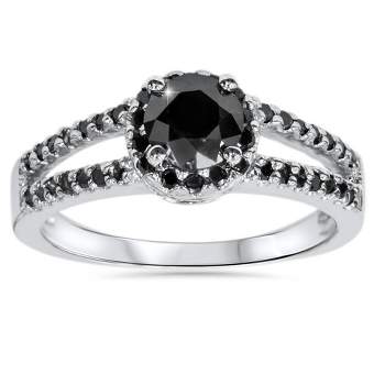 Pompeii3 1 5/8ct Black Diamond Pave Halo Engagement Ring 14K White Gold