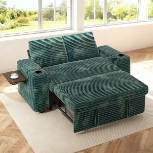 Dyonery 65" Loveseat Sleeper Sofa w/Pull-Out Bed  Chenille 3-in-1 Convertible, Reclining Backrest, USB Ports, Side Table, Storage Armrests - 1 of 4
