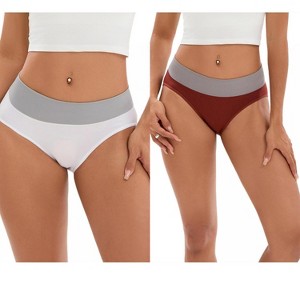 INSPIRE CHIC 2 Pcs Women's Color-Block Cotton No Trace Underwear Mid-Waisted Full Coverage Briefs - 1 of 4