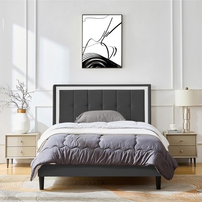 Bed Frame Upholstered Platform with Headboard and Strong Wooden Slats,Non-Slip and Noise-Free,No Box Spring Needed, Easy Assembly