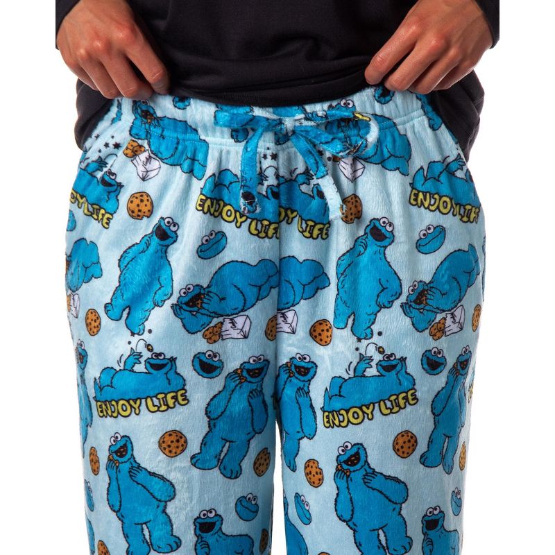 Sesame Street Women's Cookie Monster Tossed Print Sleep Pajama Pants Blue, 3 of 5