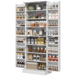 Gulches Modern 65.4"H Kitchen Pantry Cabinet - Freestanding, 8-Tier/16 Door Shelves, Adjustable Shelves, White, 23.6"W x13.8"D - 1 of 4