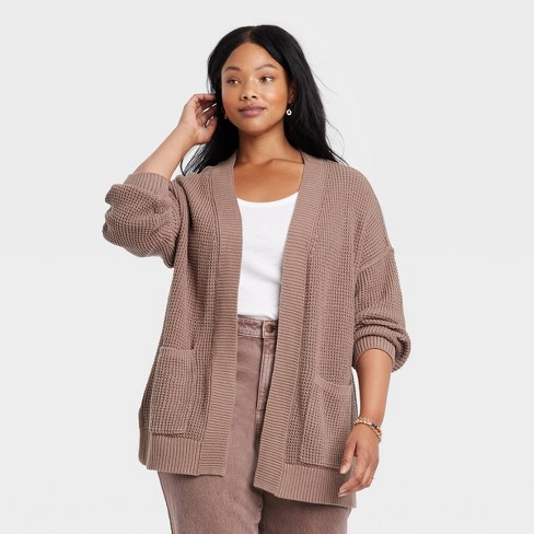 Women's Open-front Cardigan - Universal Thread™ Taupe 4x : Target