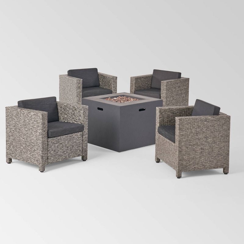 Maxwell 5pc Wicker Club Chair and Square Fire Pit Set - Mixed Black/Dark Gray - Christopher Knight Home, 3 of 8