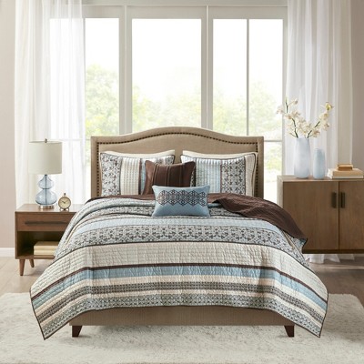 5Pcs coverlet Set Traditional Reversible Jacquard Quilt with Embroidered Pillows, Channel Quilting, All Season Polyester Jacquard