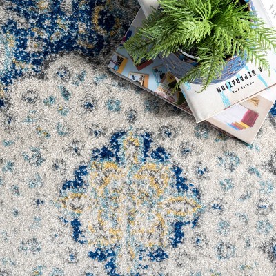 Blue Reversible Synthetic Persian Style Runner Rug, 2' 6" x 10'