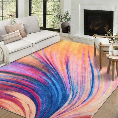 Modern Area Rug Washable Abstract Rug Soft Low Pile Non-Slip Rugs for Bedroom Living Room