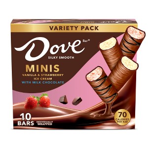 DOVE Minis Frozen Ice Cream Bars Variety Mix Vanilla and Strawberry Ice Cream With Milk Chocolate - 10ct/7.5 fl oz - 1 of 4