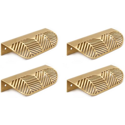 attop Solid Brass Cabinet Handles Brushed Gold Leaf Knobs and Pulls for Dresser Drawer Handles Edge Pulls,4-5/8"(117mm) Overall Length,4Pcs